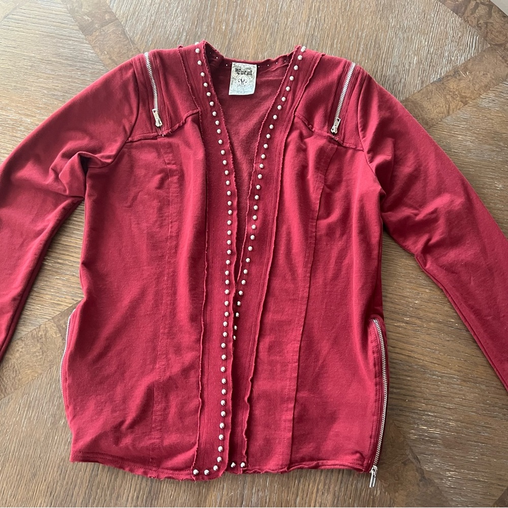 XL Vocal blazer. Beautiful red with silver bead and zipper accents